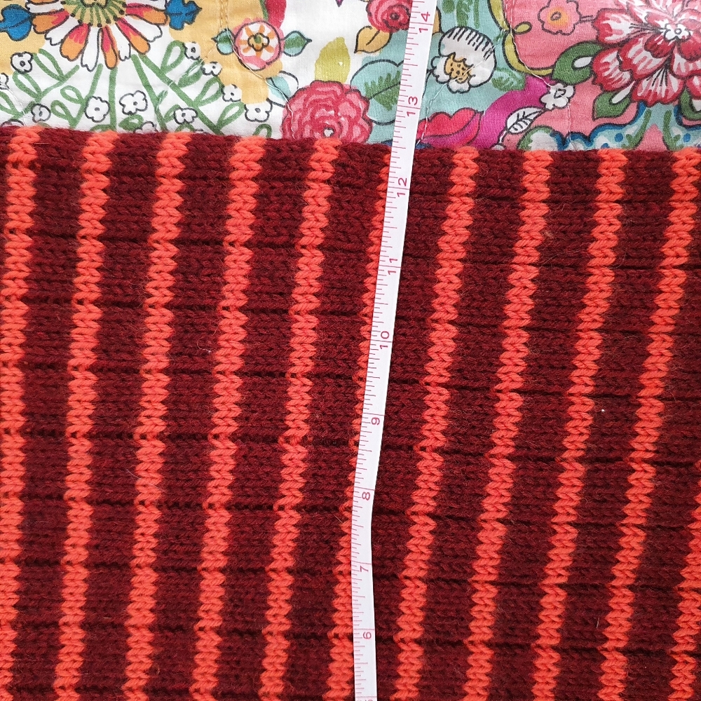 Hand knit maroon and orange striped scarf - Picture 4 of 5
